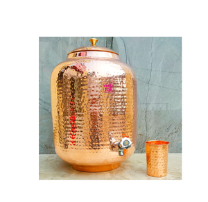 Pot d'eau en cuivre avec support 5 8 10 Litr Capacité Pot en cuivre pur Distributeur d'eau Refroidisseur de réservoir d'eau martelé - Product Image 2