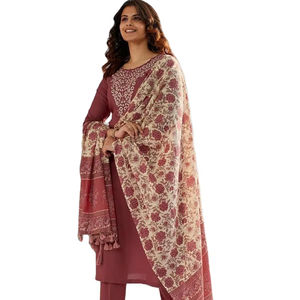 Fabriqué sur commande/taille personnalisée et confort pur coton couleur vive avant côté broderie vêtements de fête Kurti et bas avec ensemble Dupatta - Product Image 1