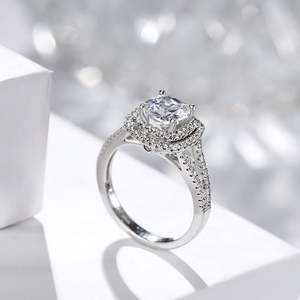Bague de fiançailles Jeulia Halo en argent sterling avec taille coussin et tige fendue, tendance - Product Image 6