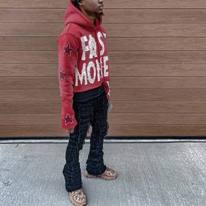 2026 Custom Manufacturer Label Distress Embroidery Patch Cotton French Terry Streetwear Acid Wash Boxy <b>Zip</b> <b>up</b> <b>Crop</b> <b>Hoodie</b> Men - Product Image 4