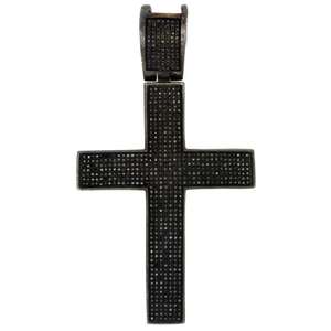 Pendentif croix concave pour homme Aurickk Jewels, pierre noire AAA, argent sterling 925, plaqué or 14 carats, rhodium noir, style hip hop, cadeau - Product Image 1