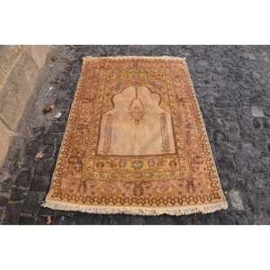 Classique Beige Marron Vintage Turc Laine Tapis 3.5X5.1 pieds Tressé Plat Armure Patchwork Conception Latex pour Salon Tapis - Product Image 1
