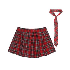 Womens Zipper Plaid <b>Pleated</b> Mini Skirt with Necktie Japanese Schoolgirls Uniform Skirts Cosplay Costume Fancy Dress Ball Outfit - Product Image 1