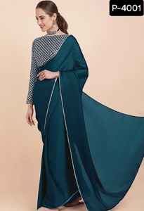 Belle Georgette Bleu Georgette Plain Party Wear Saree Avec Georgette Blouse Pour Party Wear Vêtements ethniques et Saree en soie - Product Image 2
