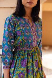 Robe Bohème Nouvelle Mohana Imprimée à la Main en Coton Casual d'été Vacances Lilas Vert Robe Femme - Product Image 3