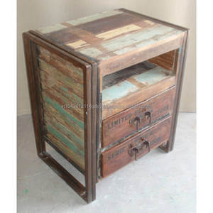 Vintage 2-Drawer <b>Bedside</b> and Coffee <b>Table</b> with Recycled Wood for Small Spaces Bedroom & Dining Room Home Furniture - Product Image 2