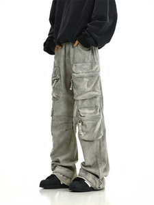 2025 nueva llegada de calidad superior Multi bolsillo holgado de pierna recta pantalones Cargo de invierno Vintage Denim 100% algodón orgánico OEM - Product Image 5