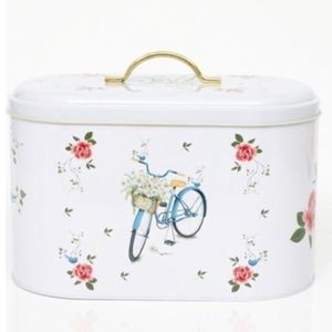 Boîte à pain en métal bleu vintage de 9,8 L avec poignée 178x338x200mm pour le stockage des aliments et les promenades à vélo - Product Image 1