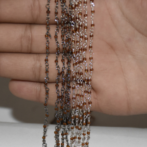 Top quality Silver & black Plated garnet Glass Beads Rondelle <b>Rosary</b> Chain, Wire Beaded Chain for Jewelry Bracelet Making - Product Image 6