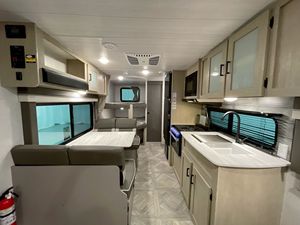 Modern Gray Mini Caravan with Slide Out Kitchen 4 Person Travel Trailer Comfortable <b>PVC</b> Floor Interior - Product Image 3