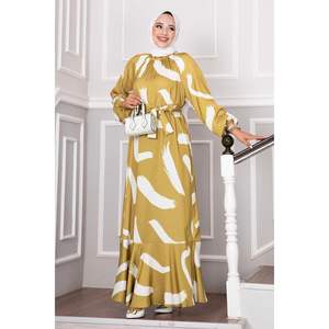 Vestido modesto con cinturón cintura de satén mostaza - Product Image 6