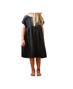 Gaun Linen Hitam untuk Bayi Anak Perempuan Gaun Balita Dibuat dengan 100% Linen Oleh Zed Aar Ekspor