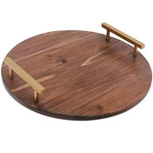 Grand plateau de service rond en bambou massif de luxe avec poignée de style vintage Ustensiles de cuisine décoratifs en bois pour la maison - Product Image 3