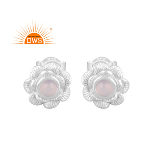 Handmade Fine Sterling Silver Natural Ethiopian <b>Opal</b> Gemstone Bezel Setting Floral Design <b>Stud</b> <b>Earrings</b> for Women Party Gift - Product Image 1