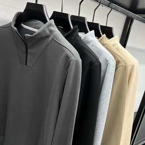 OEM personalizado cuarto 14 media cremallera pulóver gota hombro blanco peso pesado algodón poliéster 320GSM hombres de gran tamaño Zip up sudaderas con capucha - Product Image 4