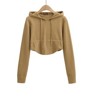 Personalizable de moda de invierno Casual de algodón sudaderas con capucha de las mujeres Crop Top Sudadera con cuello con capucha y logotipo frontal - Product Image 3