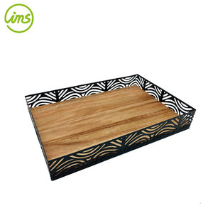 Plateau à Fruits en bois d'acacia Rectangle de 13.7 pouces revêtement métallique - Product Image 6