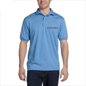 T-shirt en jersey tricoté pour homme, été, uni, broderie logo sur le devant, 100% coton, durable, respirant, manches courtes, tissu 220g - Product Image 1