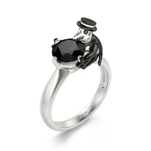 Jeulia Hug <b>Me</b> <b>Find</b> Your Justice Crow Doctor Round Cut Sterling Silver Fashion Ring - Product Image 2