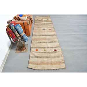 พรมตุรกีขนาด 2.6x10 ฟุต, พรมวินเทจแบบยาว, พรมขนสัตว์สีน้ำตาลล้วน - Product Image 1