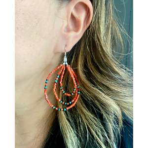 Navajo Multi-Stone & Sterling <b>Silver</b> Beaded <b>Dangle</b> Drop <b>Earrings</b> Handmade Artisan Jewelry - Product Image 2
