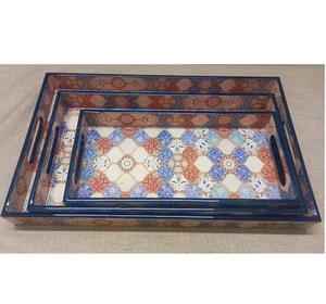 Juego de Bandejas Decorativas de MDF con Estampado Floral Esmaltado para Decoración del Hogar, Desayuno, Bodas y Regalos de Inauguración de Casa - Product Image 2