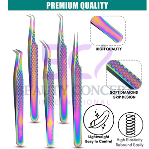 Rainbow Plasma Color Diamond Texture Lash Extension Tweezers 45 90 Degree Stainless Steel Material Eyelash Extension Tweezers - Product Image 4
