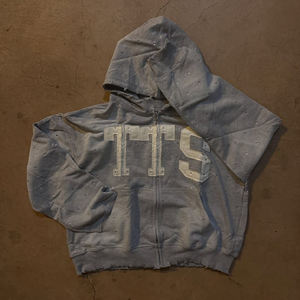 Chaqueta con capucha y cremallera bordada de primera calidad, conjunto de pantalones de chándal y sudadera con capucha de pierna recta lavada con ácido, traje de sudor desteñido por el sol - Product Image 1