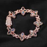 Bijoux pour femmes de luxe Hip Hop à la mode, chaîne de bracelet cubaine à maillons en diamant de laboratoire multicolores, certificat IGI, 14K