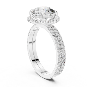 Ensemble de bagues de luxe en or blanc 18 carats plaqué rhodium avec diamant de laboratoire 2 carats, serti halo pavé, certifié, pour cadeau de Saint-Valentin, fiançailles et soirée - Product Image 2
