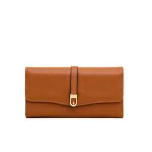Casual Brown <b>Ladies</b> <b>Wallet</b> Portable Short PVC Lining Button Closure - Product Image 3