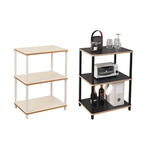 Modern White Wooden Console Table with Open Storage Shelves Kitchen Microwave rack oven shelf