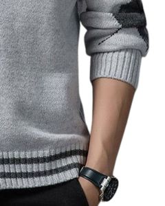 Pull cardigan en tricot à col en V gris clair et gris foncé avec motif et boutons, en coton, chaud et doux pour l'hiver, tissu extensible - Product Image 6