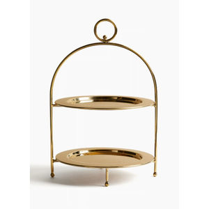 Creative Gold 2 Tiered Stainless Steel <b>Cake</b> Stand With Handle Modern Dessert Display Plate For Wedding And Party <b>Supplies</b> - Product Image 1