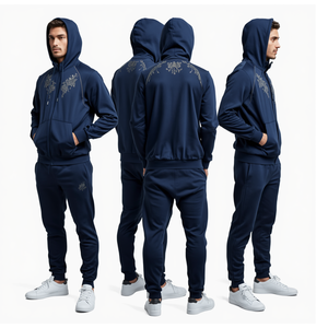 Men Navy Blue Embroidered Tracksuit Premium Hoodie and Jogger Set Casual Fashion Wear - Product Image 4