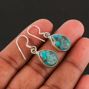 Pendientes colgantes de plata de ley 925 hechos a mano, piedras preciosas turquesas naturales, a la moda diseño ovalado Mojave turquesa, boda - Product Image 1