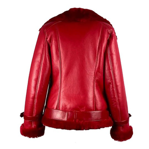 Chaqueta de invierno OEM de lujo para mujer elegante piel de oveja roja con decoración de piel original calentada venta al por mayor MOQ bajo - Product Image 4