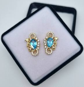 Natural Swiss <b>Blue</b> Topaz 7x5Mm Gemstone <b>Earrings</b> Sterling <b>Silver</b> 925 14K Gold Plated Fine Jewelry For Women - Product Image 1