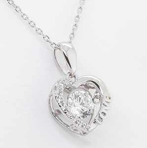 Personnalisé 14K Or Blanc Fine Jewelry Pendentif Collier pour les Femmes Vintage Brilliant Cut CZ Pierre Coeur Lien Chaîne Gravé Mariages - Product Image 3