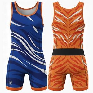 ชุดมวยปล้ำผ้าสเตรชระบายอากาศสำหรับผู้ชาย แบบไม่มีสายรัด ติดกระดุมแบบสแนป ผลิตในปากีสถาน สีและโลโก้ตามสั่ง - Product Image 1