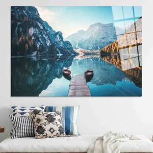 Lienzo Impreso: Arte del Paisaje de las Montañas Dolomitas, Decoración de Pared, Arte en Vidrio Templado - Product Image 1