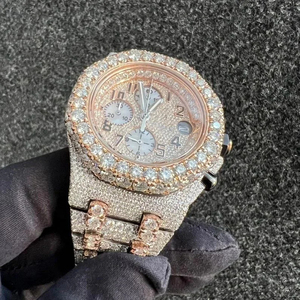 Montre de luxe classique de haute qualité avec cadran VVS Moissanite Diamond Fashion Hiphop Iced Quartz en acier inoxydable avec calendrier complet - Product Image 6