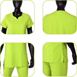 Barato poliéster cuello en V Split logotipo personalizado uniformes de hospital uniformes médicos trajes enfermera Scrub uniforme conjunto - Product Image 5