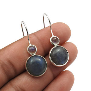 Pendientes de gancho clásicos de piedras preciosas de labradorita Natural de Plata de Ley 925 de diseño de gama alta de lujo para mujer y niñas joyería Bohemia - Product Image 1