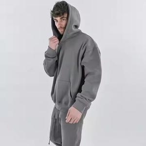 Sweat-shirts à capuche lourds sans cordon, style streetwear, avec poches latérales, luxe, 100% coton, molleton lourd, surdimensionné, pour homme - Product Image 4