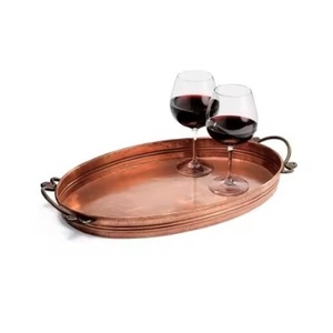 High Standard Quality New Design Pure Copper <b>Tray</b> Round Shape Most Demanding Premium Copper Serving <b>Trays</b> - Product Image 2