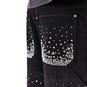 Custom 100% Cotton Acid Wash Rhinestone <b>Shorts</b> Vintage Streetwear with Solid Pattern for Sale - Product Image 4