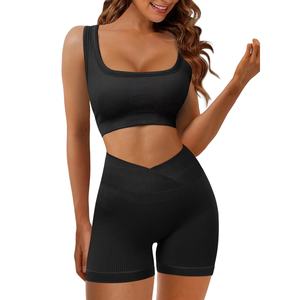 2024 nouveau Style femmes Yoga ensemble séchage rapide dos croisé entraînement barboteuse Onesie léger pousser sport soutien-gorge Shorts grande taille - Product Image 1