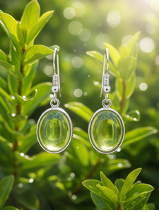 Prehnite Gemstone Dangle <b>Earrings</b> for <b>Women</b> 925 Solid Sterling <b>Silver</b> Trendy Oval Shape <b>Silver</b> Jewellery for Girls - Product Image 6