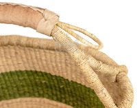 Panier Bolga, vert olive rayé, grande taille fabriqué à la main par un maître artisan du Vietnam